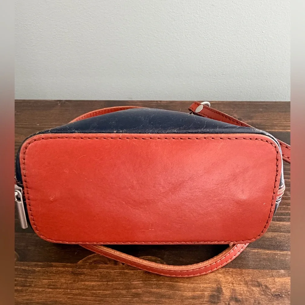 Florence Made in Italy Navy & Brown Leather Crossbody with Silver Tone Hardware